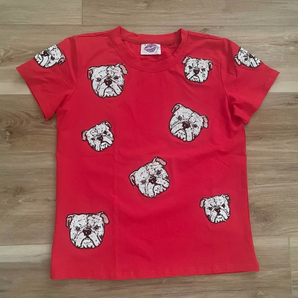 Sparkle & Fade Tops - Sparkle & Fade Red Bulldog Print Blouse
